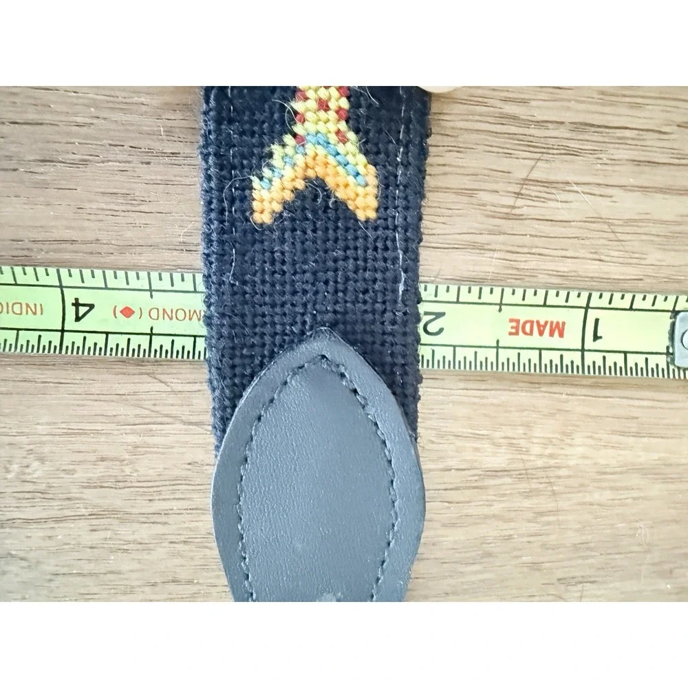 Handmade belt Needlepoint Fish  Mahi Leather Canvas Brass Buckle USA Sz 32 S/M